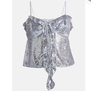 No Boundaries Glittering Silver Sequin Camisole L 12/14